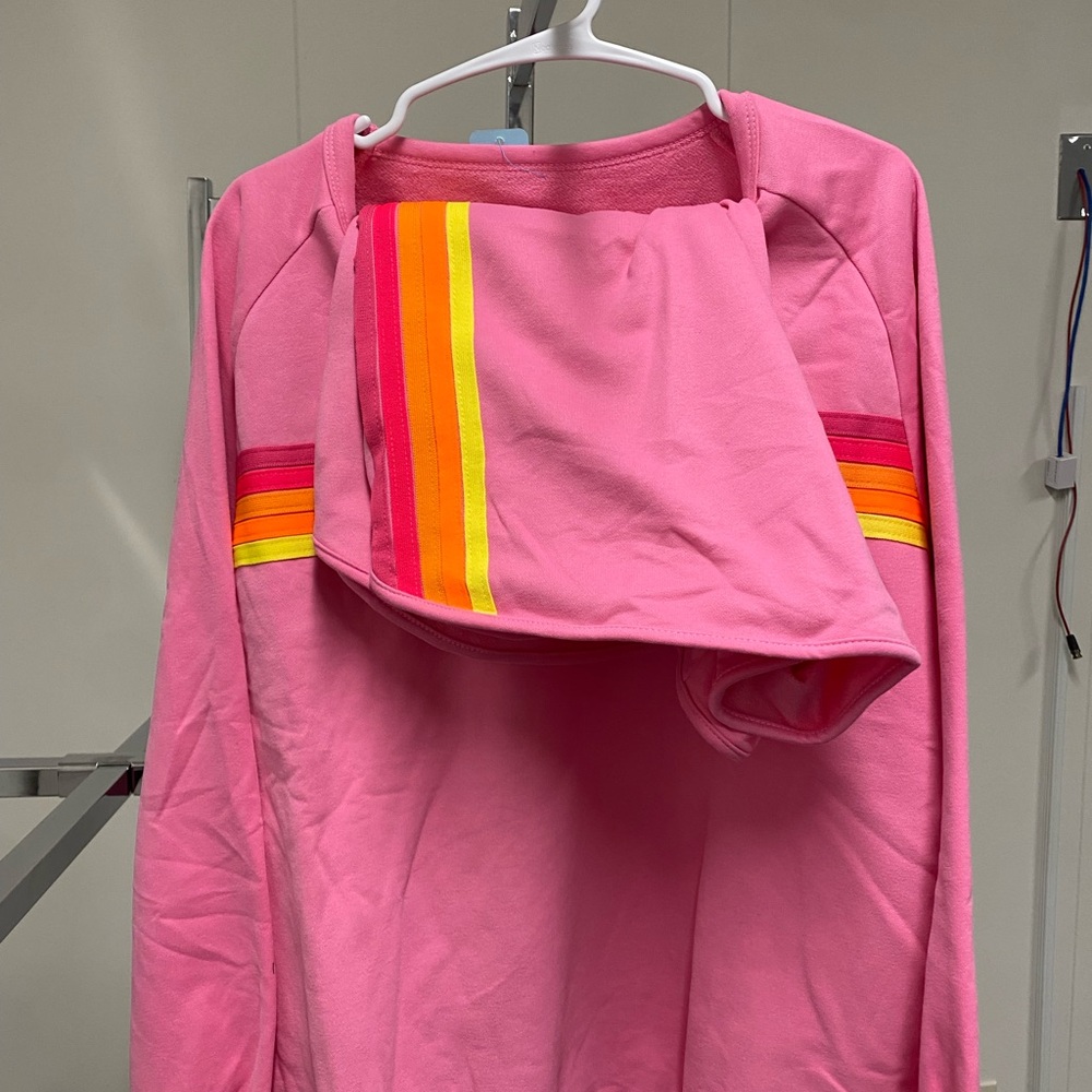 Pink Sweatshirt with Rainbow Stripes